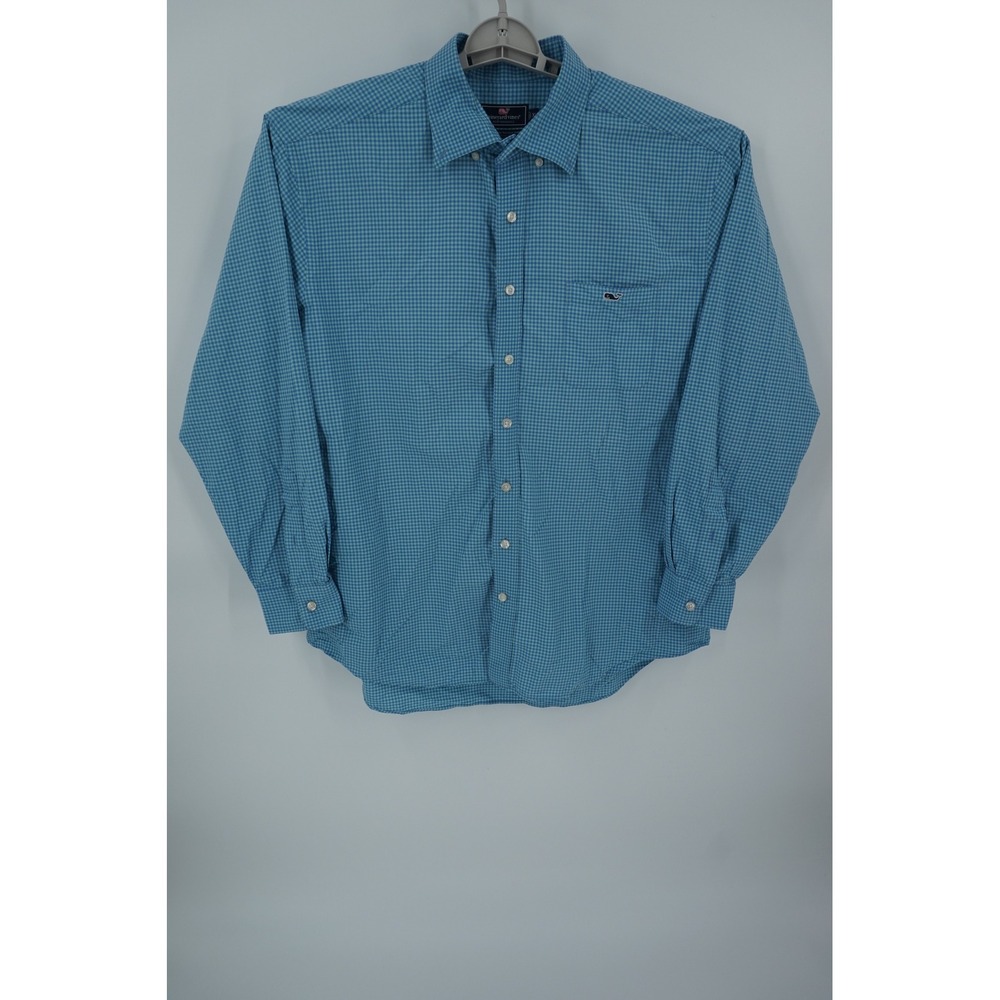 Vineyard Vines Tucker Shirt Button Down Men XL Blue Gingham Performance Nylon